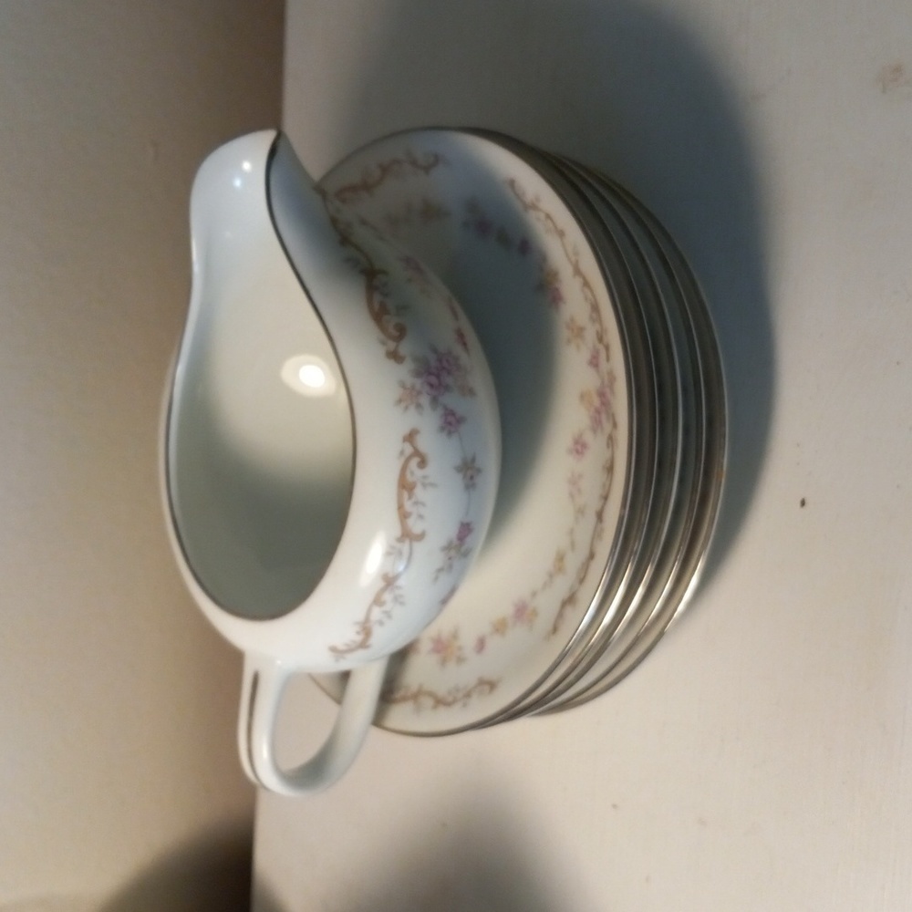 Halsey Japan Fine China rise chintz 5 saucers and creamer